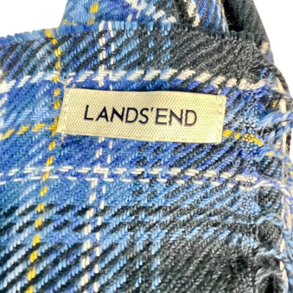 Lands’ End Blue Plaid Fringe Scarf – Soft Winter Wrap – Classic Tartan - Picture 4 of 7